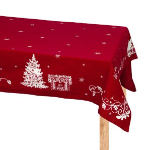 Tovaglia da tavola natalizia rossa elegante in fiandra di cotone